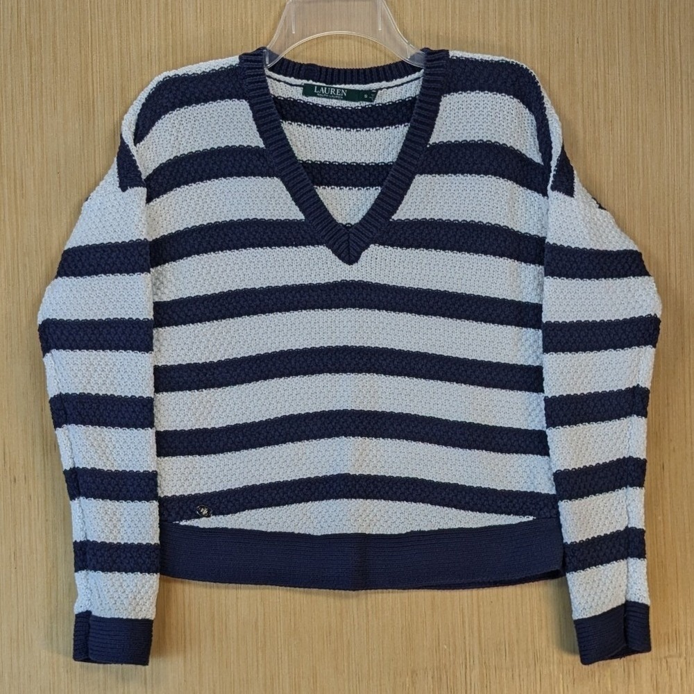 Lauren Ralph Lauren Womens Coastal Nautical Striped Cotton Knit Sweater Small